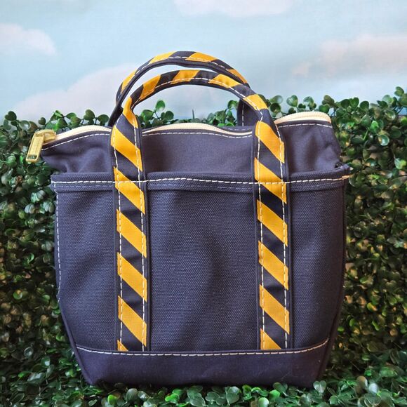 Vintage LL Bean Boat and Tote Mini Canvas Beaner Tote in Navy and Yellow - Picture 4 of 5